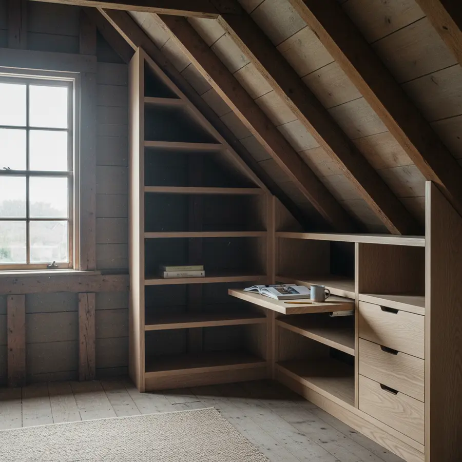 Meuble sous pente dans un vieux grenier pour l'aménagement efficace