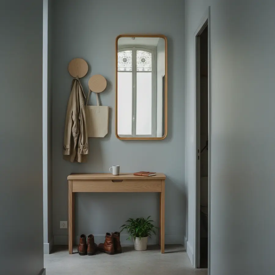 Comment choisir un meuble d'entrée chic pour valoriser son couloir - Photo Meuble d'entrée chic dans un couloir parisien moderne valorisant l'espace.