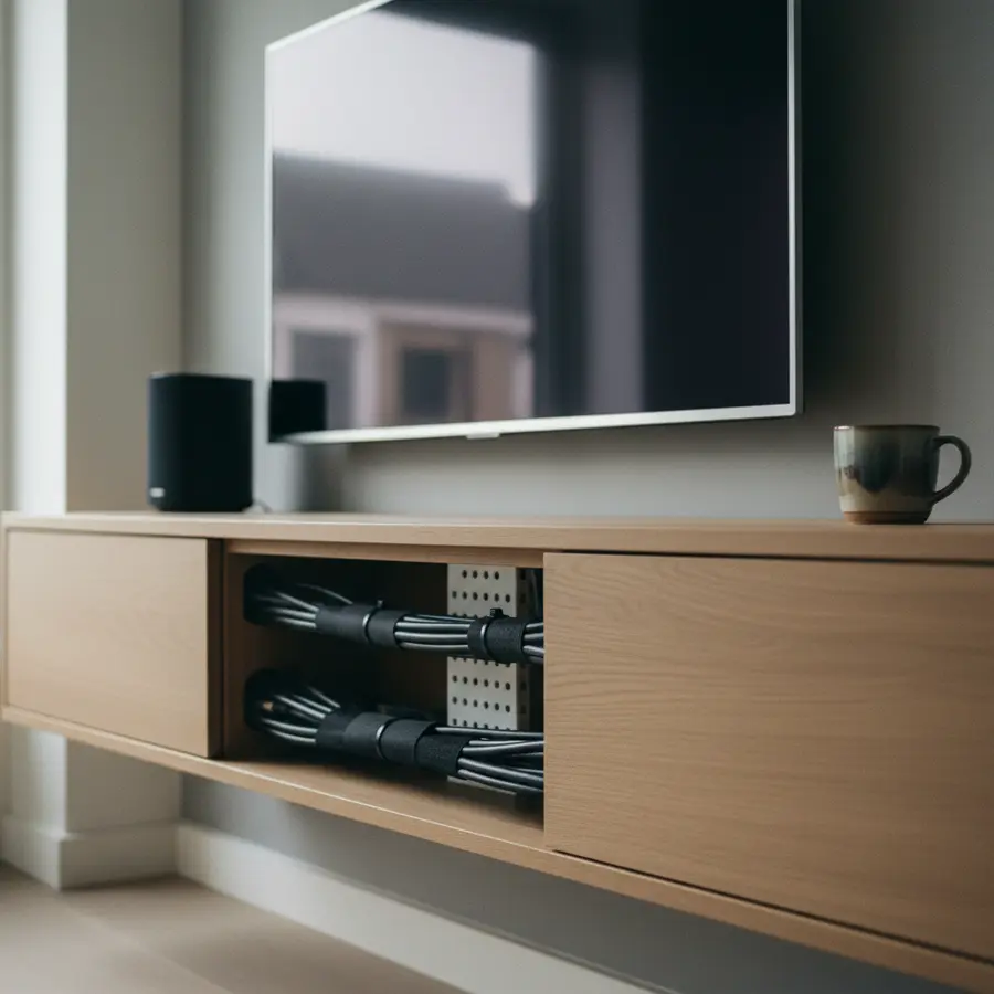Système de gestion des câbles pour harmoniser son meuble TV moderne avec le reste du mobilier