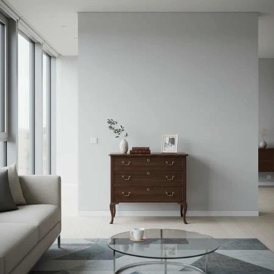 Style Cottage : meuble anglais dans salon moderne avec éclairage doux