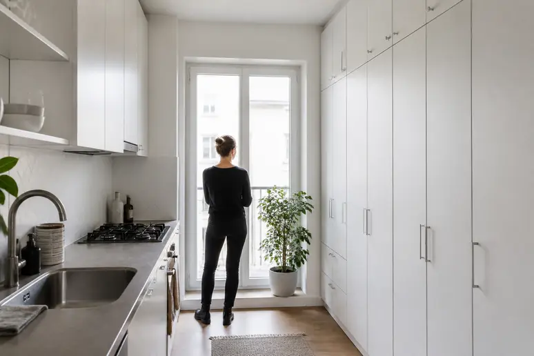 Meubles toute hauteur installés dans une petite cuisine de 6m2 pour maximiser le rangement vertical