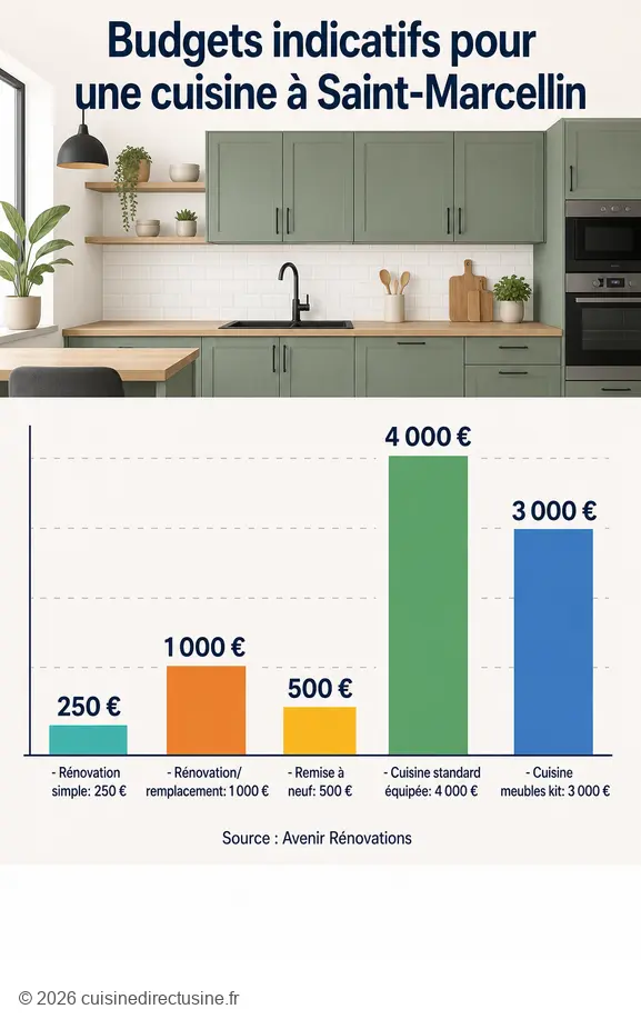 Comparaison des budgets pour choisir un cuisiniste à Saint-Marcellin : prix moyens par m² et coût de cuisines équipées.