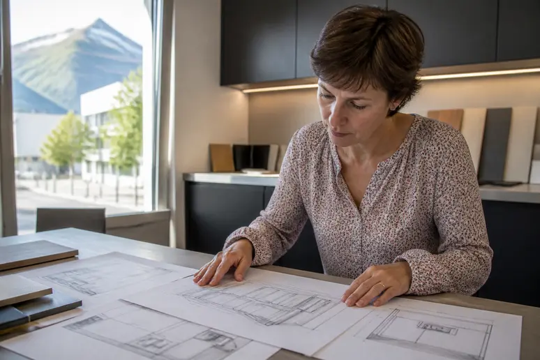 Analyse d'un plan de cuisine par une cliente, histoire Cuisine Direct Usine Grenoble