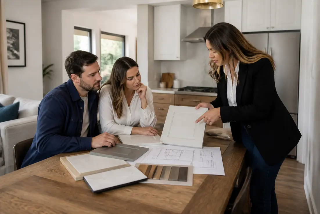 couple consultant un cuisiniste pour l etude de leur projet avec avis cuisine aviva