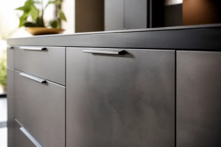 Gros plan sur les façades de meubles d'une cuisine Veneta Cucine avec finitions soignées.