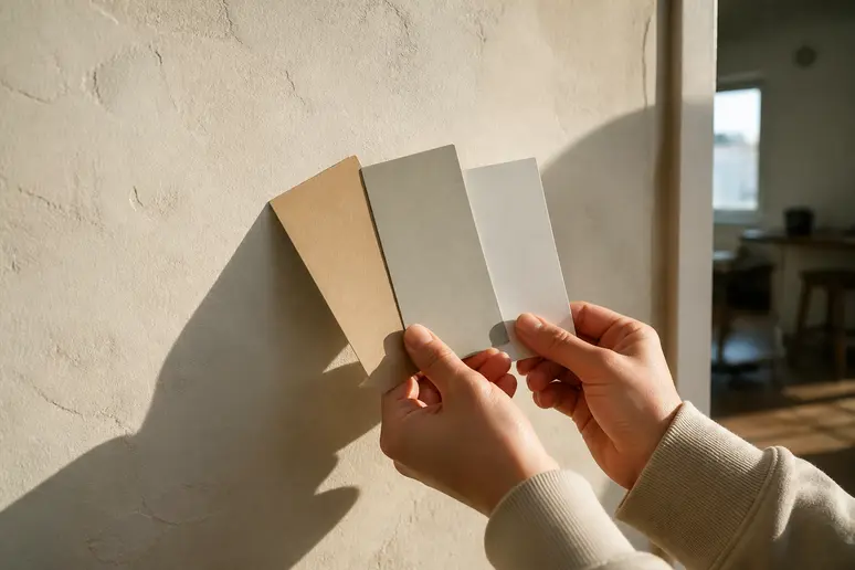 Comparaison des textures murales réelles avec des nuanciers de peinture pour la rénovation